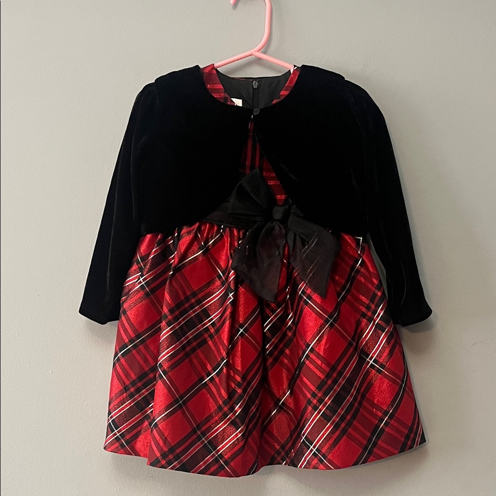 Plaid Red and Black Kids Dress with Bow